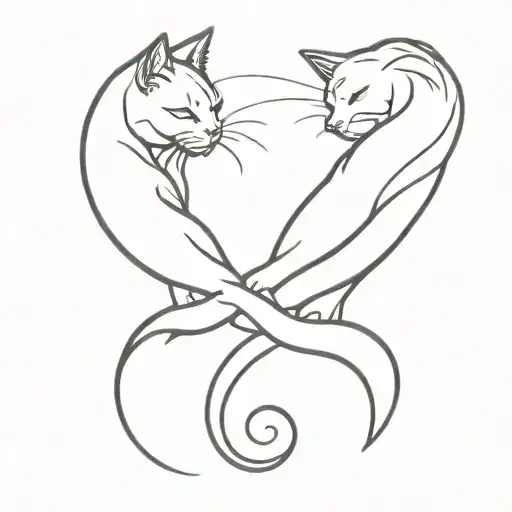 Matching Tattoos Of Two Cats Intertwined In A Yin Yang Symbol