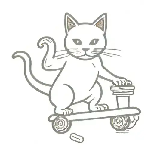 Stray Cat Standing And Skateboarding And Smoking Cigarette