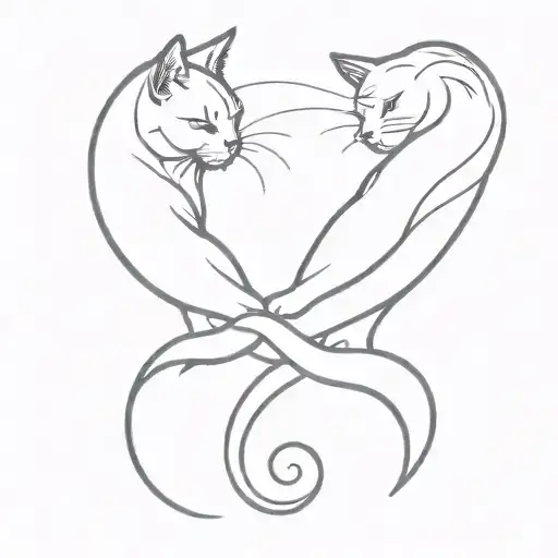 Matching Tattoos Of Two Cats Intertwined In A Yin Yang Symbol