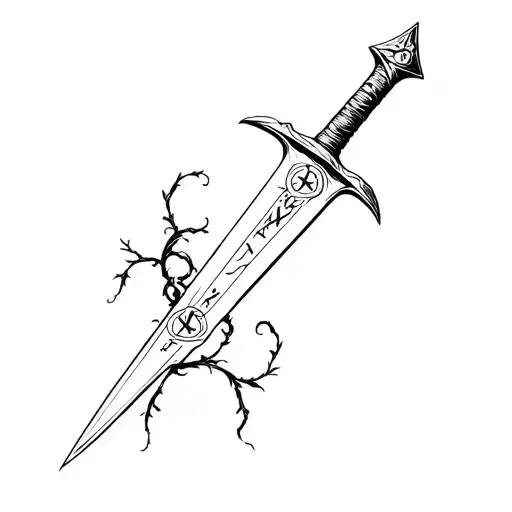 A Claymore Sword With Vines And Runes In The Blade