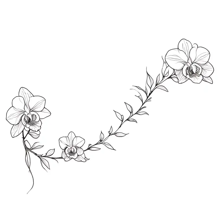 Long Tattoo With Orchids Running Along The Spine