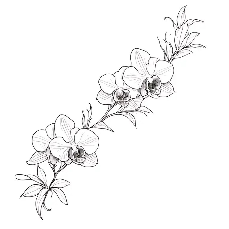 Long Tattoo Of Orchids Blooming