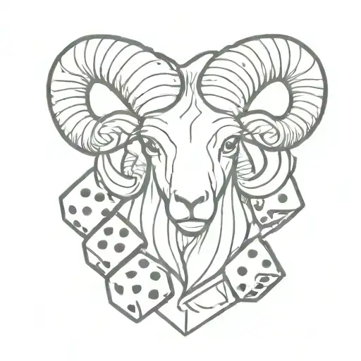 Outline Of An Aries Ram Head With Five Dice On The Inside All Showing Four On The Dice Face