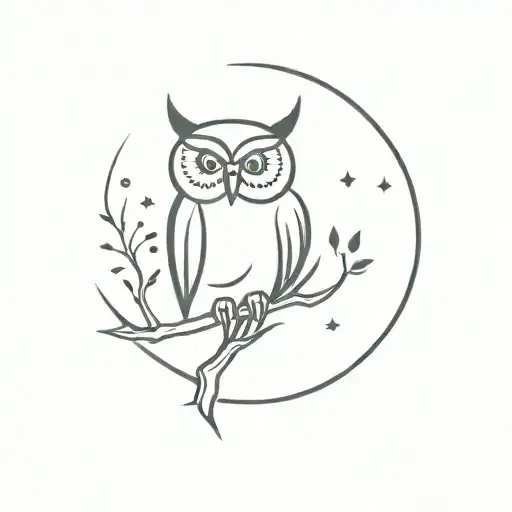 Moon And Owl Black And White