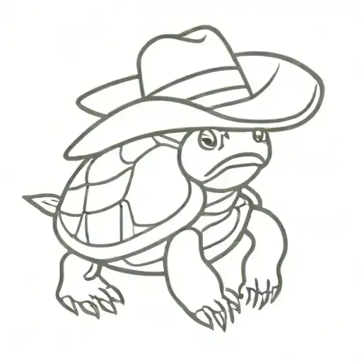 Turtle Wearing A Cowboy Hat With Rose In Mouth