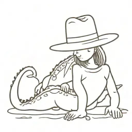 Crocodile With Women Sat On Top With Cowboy Hat On