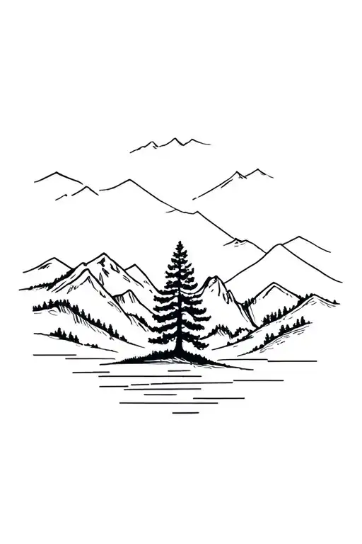 Ponderosa Pine Tree And Mountain Skyline
