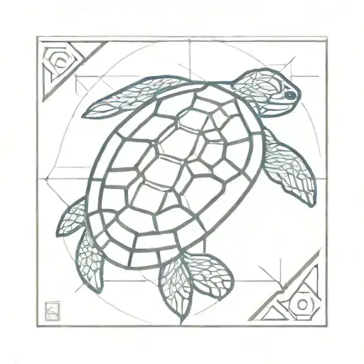 A Minimalist Geometric Design Of A Turtle Shell Incorporating Cryptocurrency Symbols