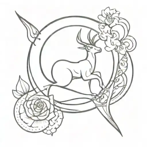 Create A Tattoo Of A Stylish Interior Design Sketch With A Capricorn Symbol Subtly Integrated