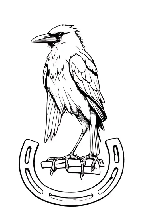 Raven Standing On A Horseshoe