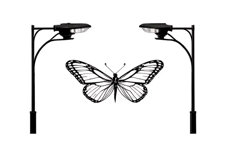 In Center A Little Butterfly And Left And Right Side Of This Butter Fly Streetlights
