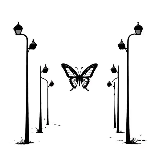 In Center A Little Butterfly And Left And Right Side Of This Butter Fly Weird Streetlights