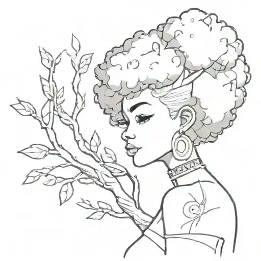 Soft African Anime Girl With Big Afro Like The Crown Of A Tree