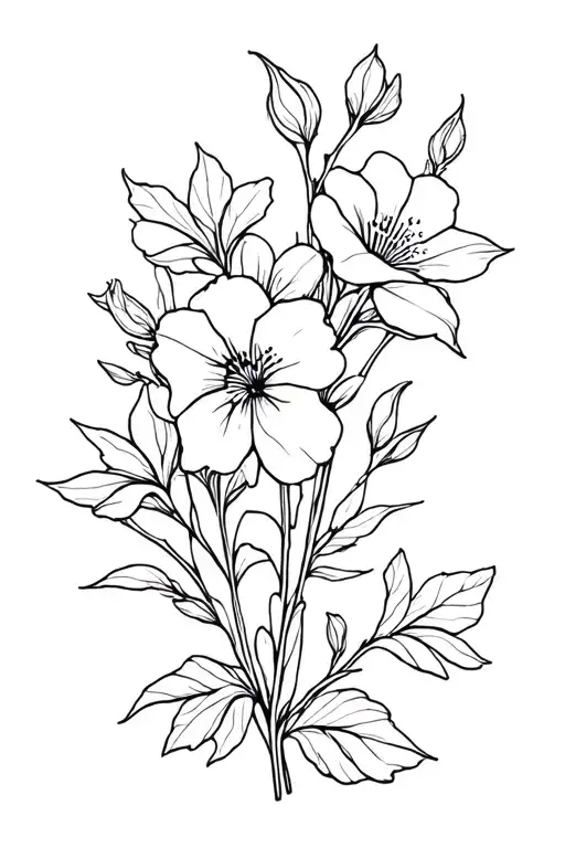 Line Flower Bouquet With Apple Blossom And Morning Glory Flower