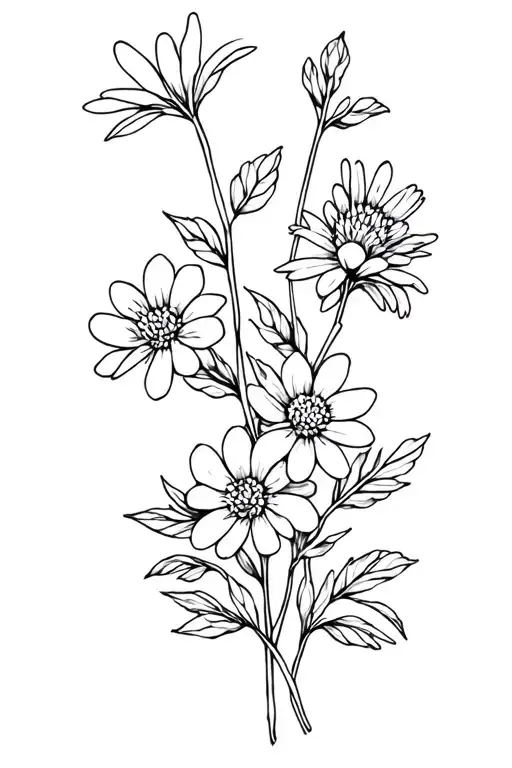 Line Flower Bouquet With Apple Blossom And Aster Flower