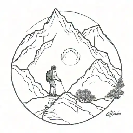 Mountain With Hiker Climbing A Mountain