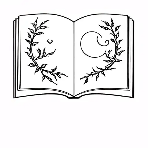 Open Book With Vines And A Moon