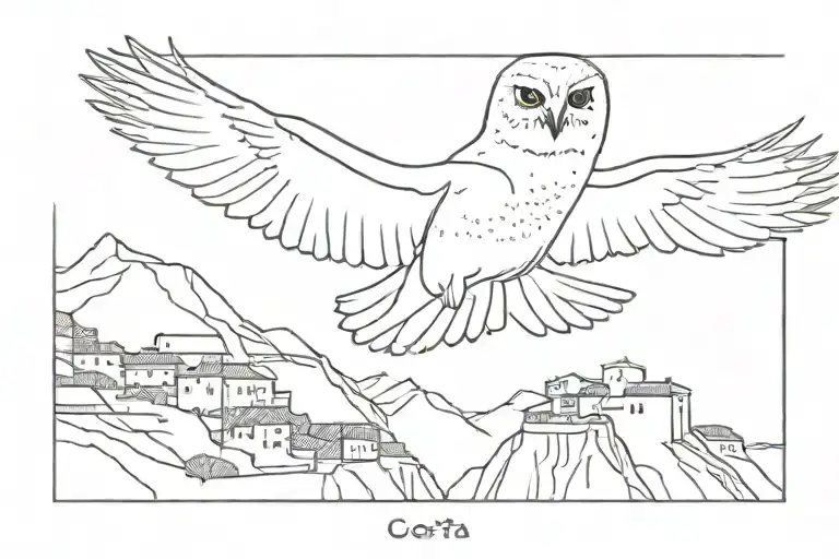 A Tattoo Of The Costa Brava In Spain With A Silhouette Of An Snow Owl Flying Over It