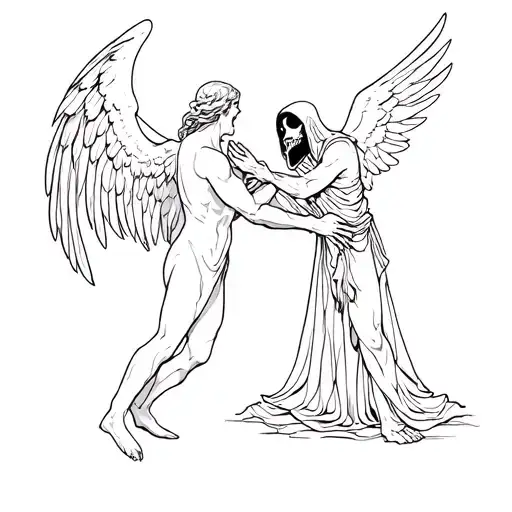A Guardian Angel Battling The Grim Reaper Holding