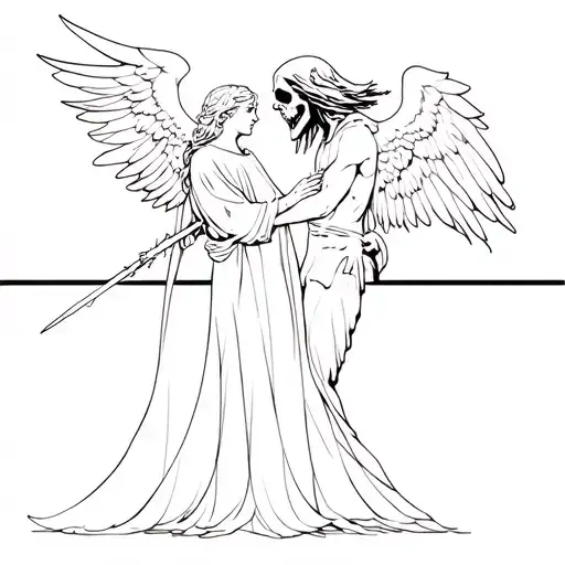 A Guardian Angel Battling The Grim Reaper Holding