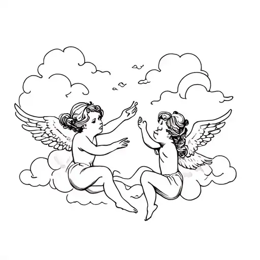 Two Black Little Girls As Baby Angel Cherubs Playing In The Clouds