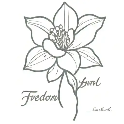 A Simple Outline Of A Blooming Flower With The Word 'Freedom' Written In Elegant Script Underneath