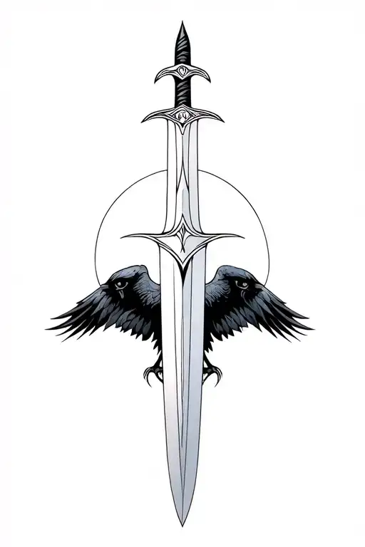 Tribal Sword Going Through A Raven Symmetrically