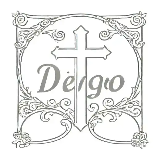 Christian Cross With The Name Pedro In Horizontal Cursive Letters And The Name Diego In Vertical