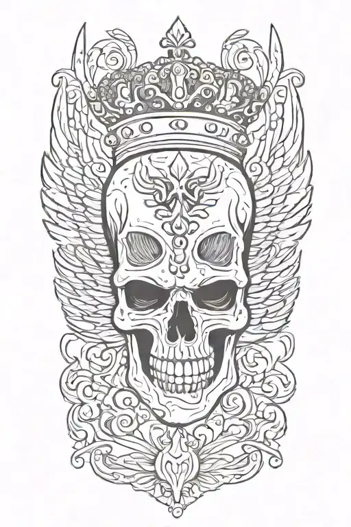 Skull With Angel Wings With Crown