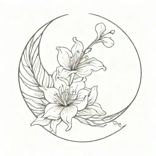 Crescent Moon With Two Alstroemeria Flower Blooming