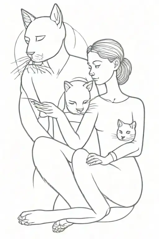 Man And Woman And Cat Sitting