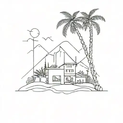 Coffee House In Turkey With Mountains In The Back And A Palm Tree In The Front