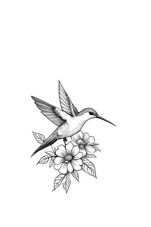 Humming Bird With Flowers