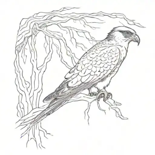 Peregrine Falcon Head Faded Into A Mountain Landskape Large Tree Right Side With A Large Hole In