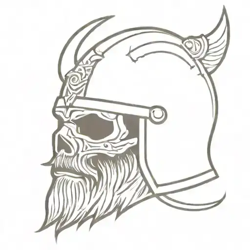 Viking Skull Wearing A Helmet Without Horns And Has A Beard