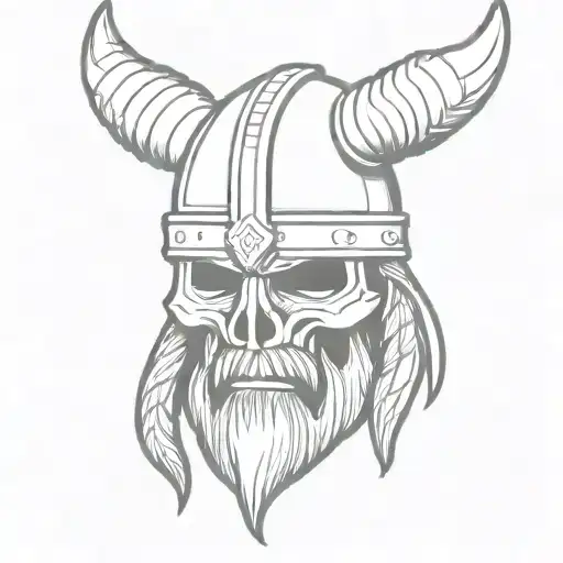 Viking Skull Wearing A Helmet Without Horns And Has A Beard