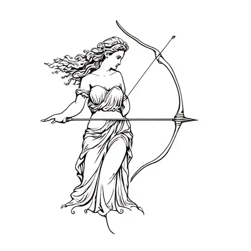 Diana Greek Goddess Holding Bow And Arrow