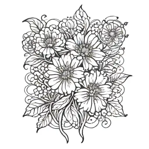 Marigold Flower With Honeysuckle Flowers Tattoo Design