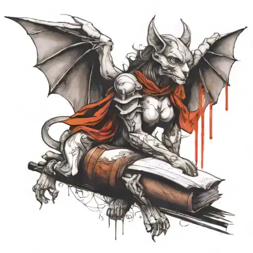 Female Gargoyle Warrior With A Book