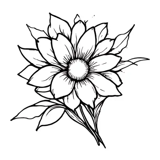 Psychedelic Flower Fine Line Black Ink Tattoo Design