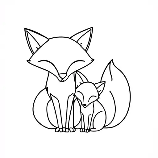 One Daddy Fox And One Baby Fox Sitting