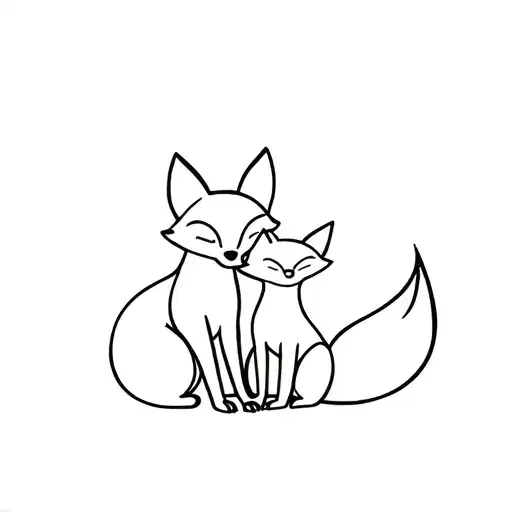 One Daddy Fox And One Baby Fox Sitting