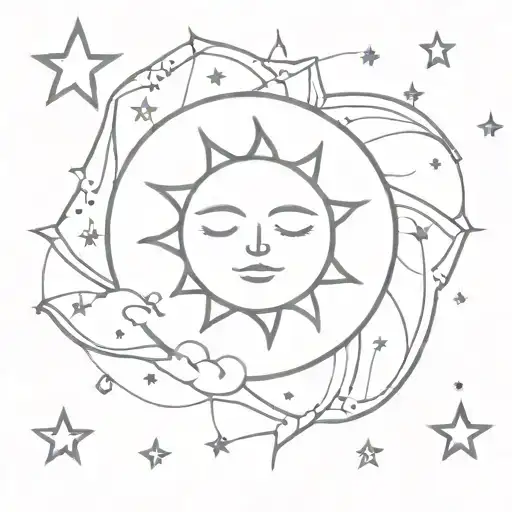 Sun With Sleepy Expression Surrounded By Stars