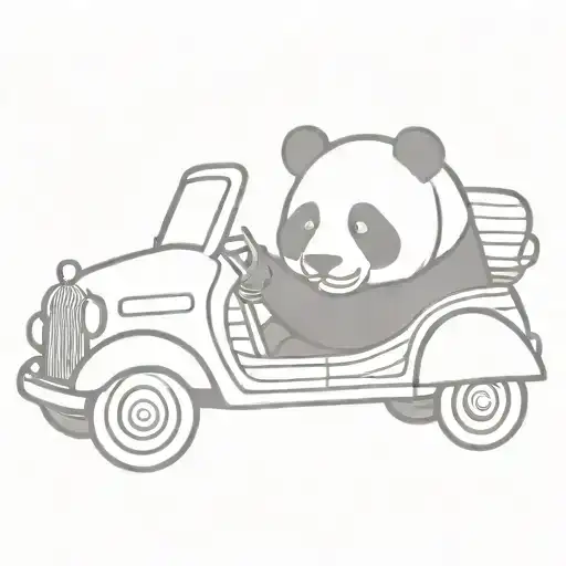 A Tattoo Design Of A Panda Driving A Convertible Car With Tattoo-inspired Patterns On The Car Body