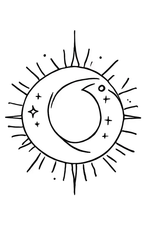 Sun And Moon With Two Stars Shining