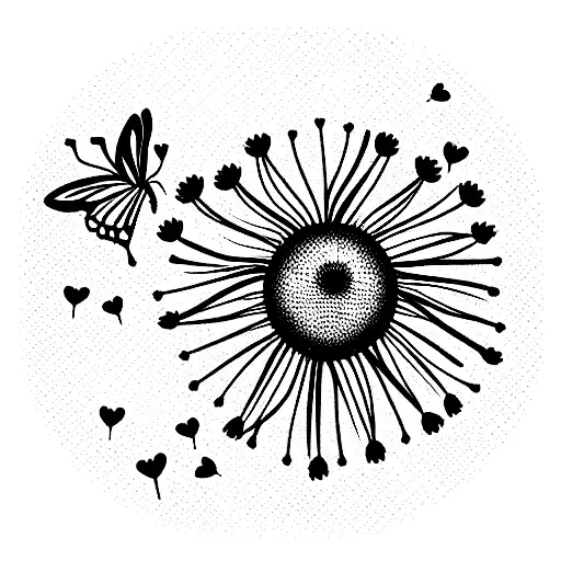 Heart With Dandelion Seeds And Butterflies