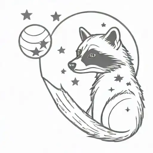 Realistic Raccoon With Stars Moon And Planet