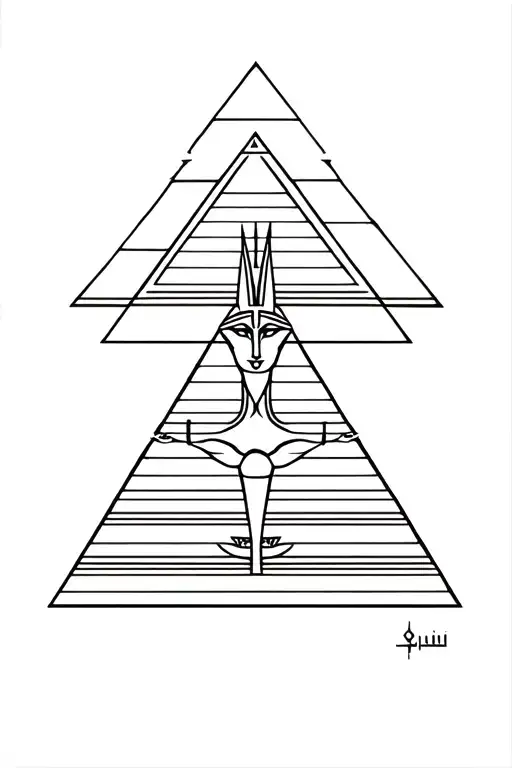 Egyptian Pyramid And Anubis Holding The Balance