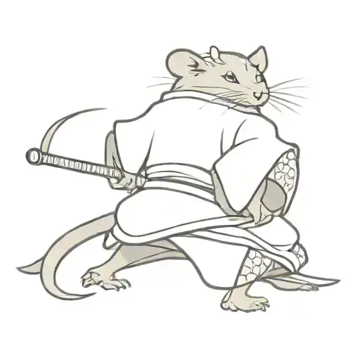 Aggressive Rat Samurai In A Kimono And An Axe On The End Of His Tail