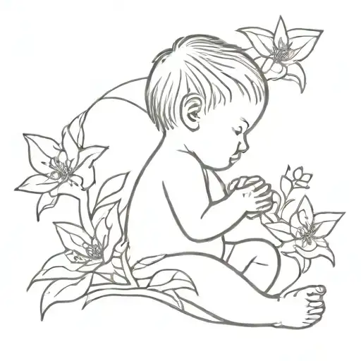 Baby And Flowers Growing